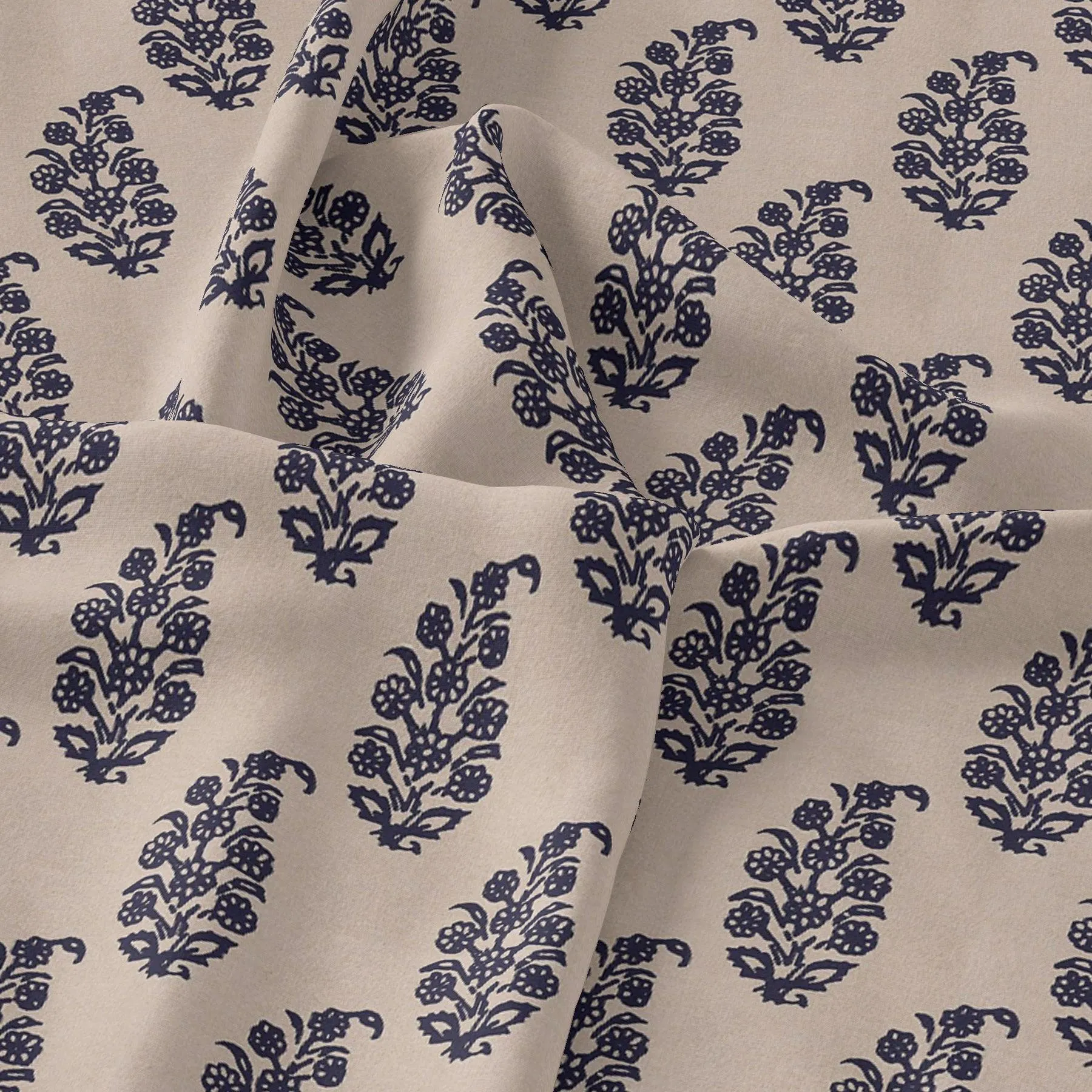 Block Print Motif Digital Printed Fabric - Weightless