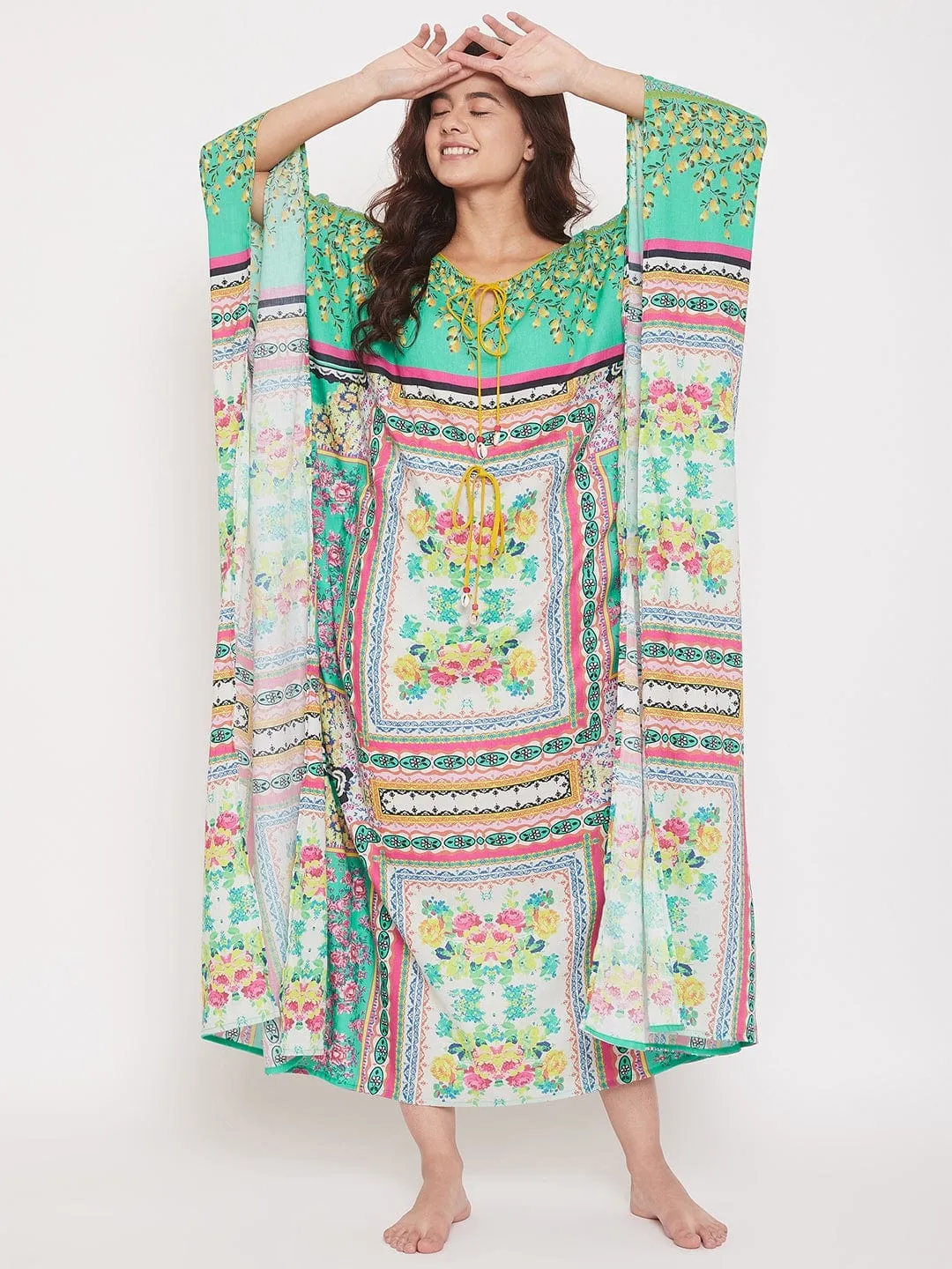 Digital Printed Floral Cotton Maxi Kaftan (Final Sale)