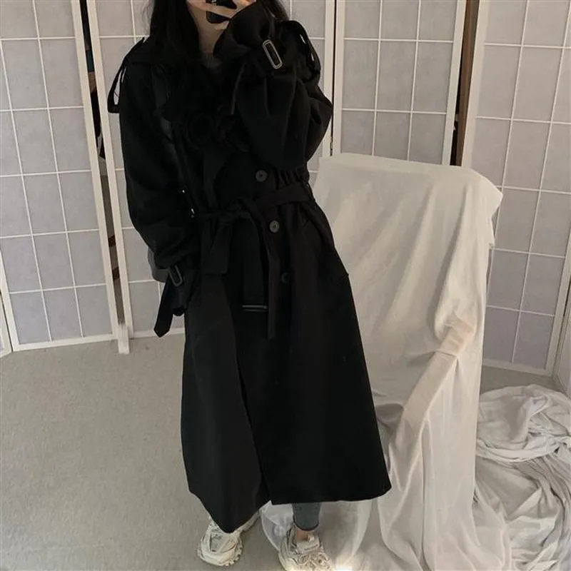 Joskaa Christmas Gift Women Trench Coats England Style Solid All-match Cuff-sashes Medium-long Winter Female BF Ulzzang Ladies Casual Streetwear Chic