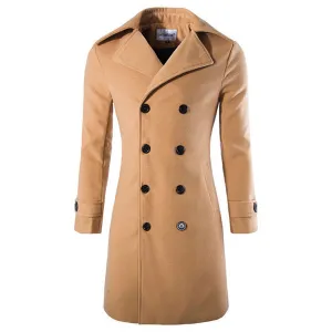Mens Winter Double-breasted Slim Fit Trench Coat