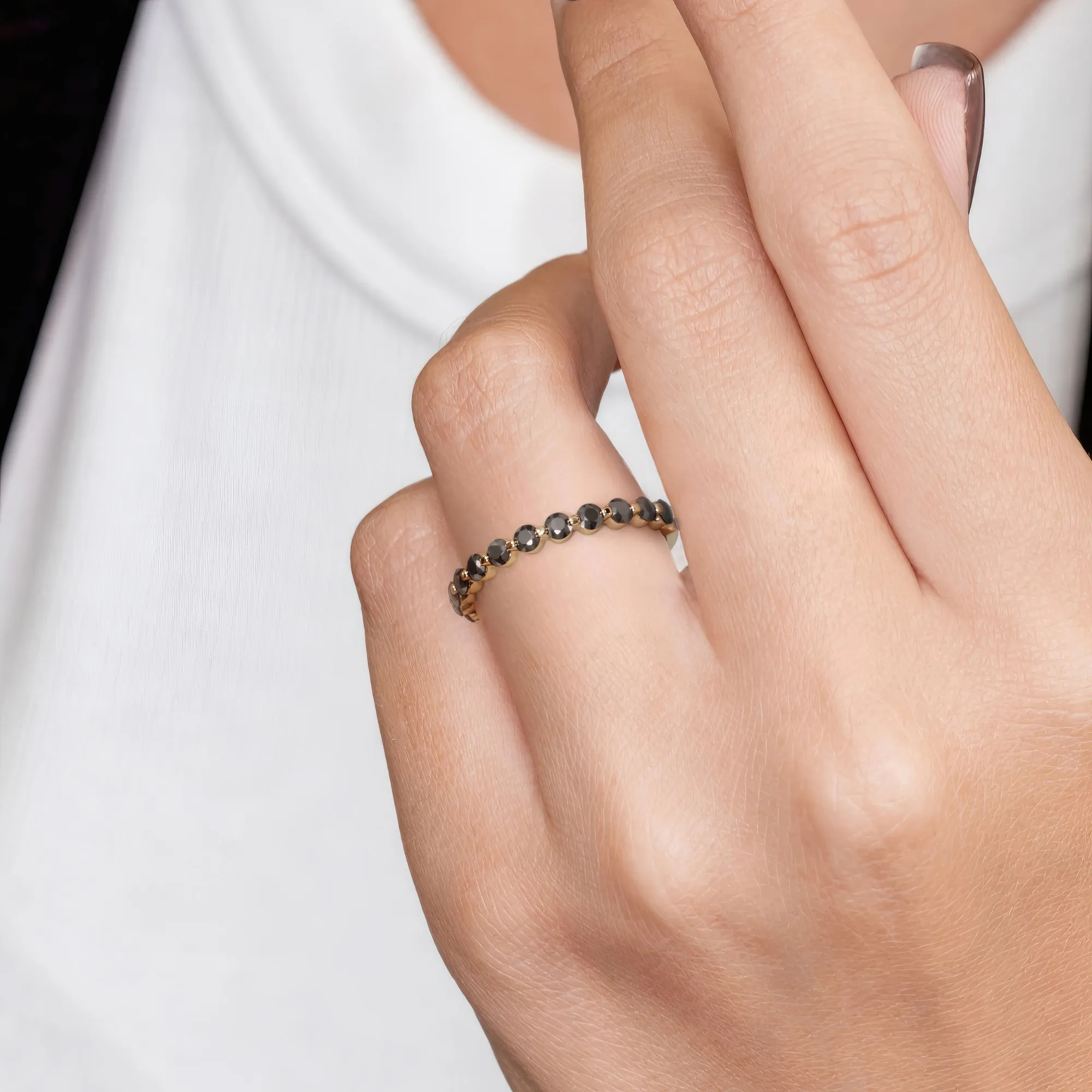 Obsidian Ascendant -   Half Eternity  Natural Black Diamond  Engagement Ring  in Yellow Gold