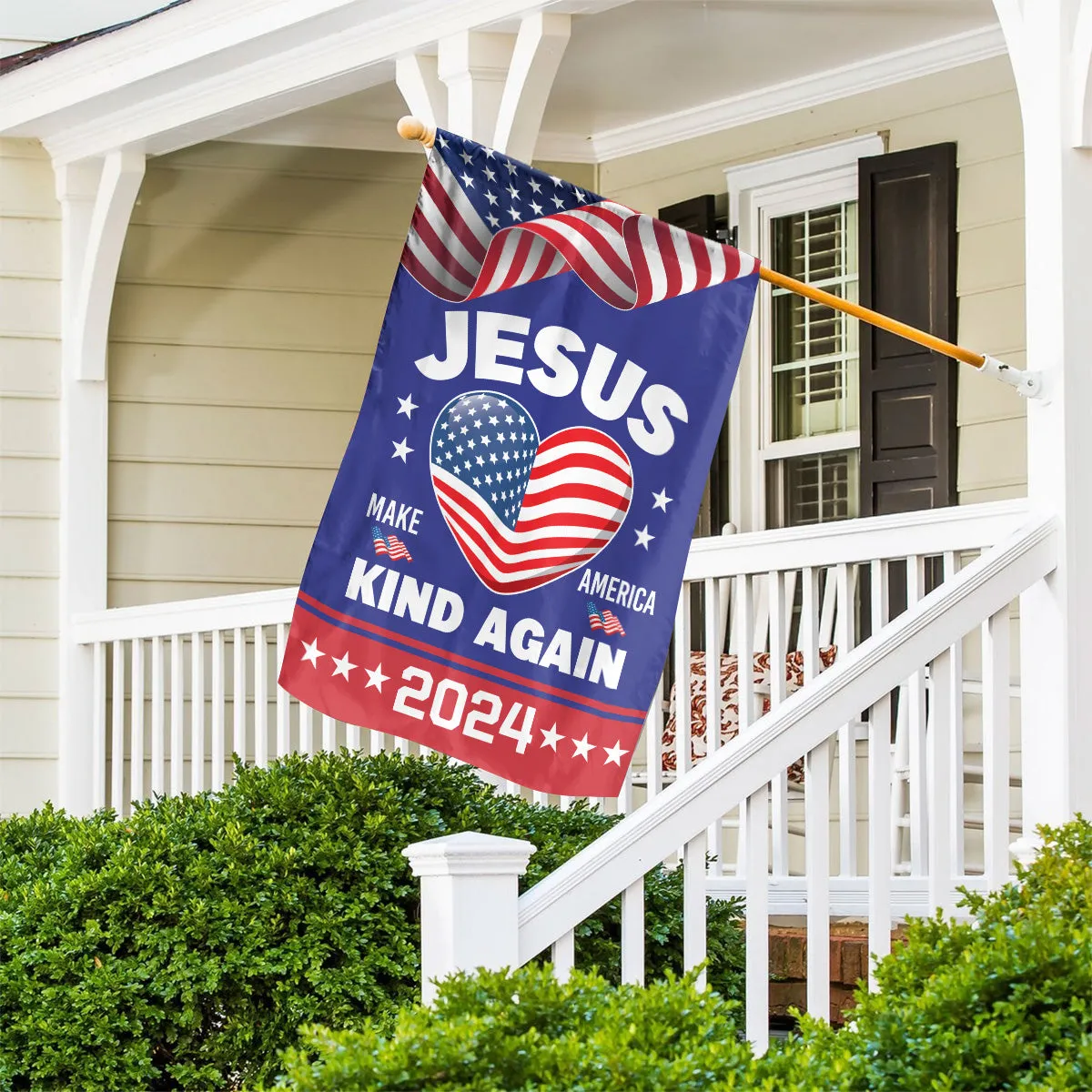 Teesdily | Jesus Make America Kind Again 2024 Garden Flag, Christian House Flag Yard Banner Outdoor Flag, Patriot Decor Home, Christ Religious Gift